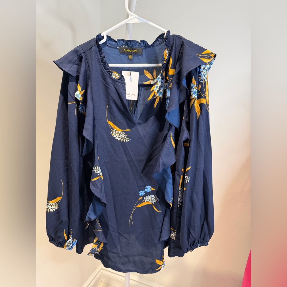 NWT Sugarlips Dusk Bloom Floral Wilhem Ruffle Blouse Size 1x - Picture 4 of 7